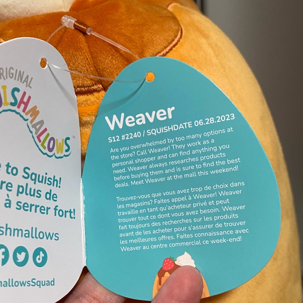 Weaver the Waffle Squishmallow 12" NWT w/ Strawberry Squish date 06-28-2023 - Picture 3 of 4
